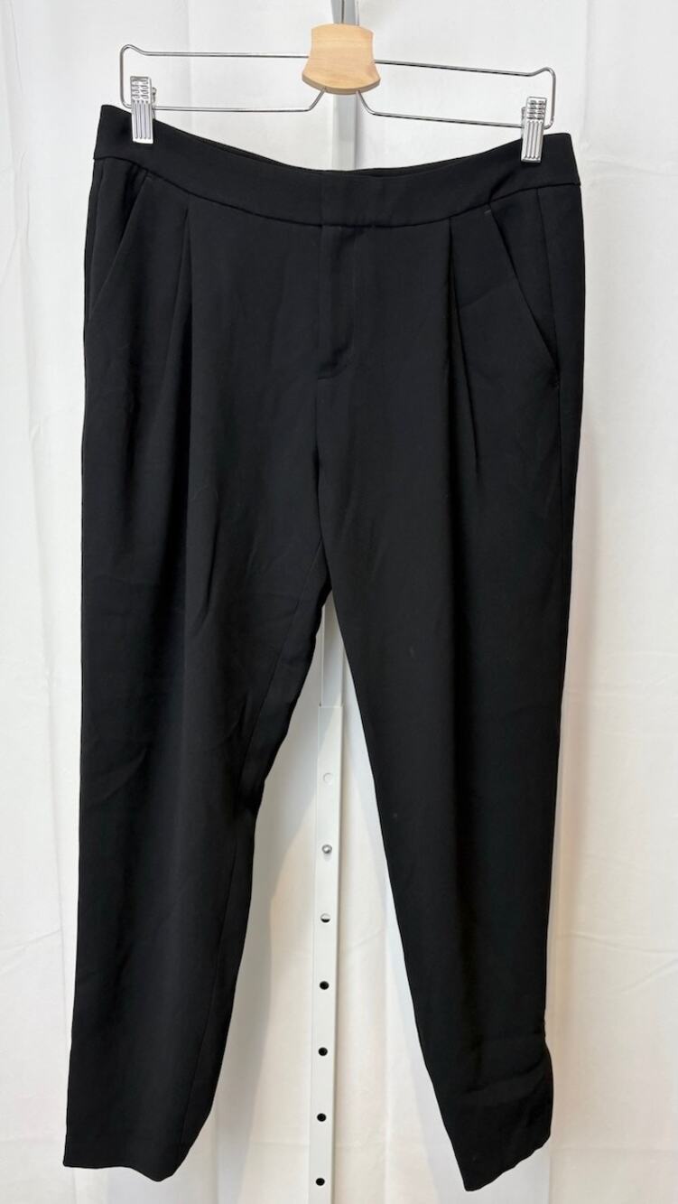 VINCE Size 6 Pleated Slouchy Jogger Pants Zip Ankle Cropped Crepe Black